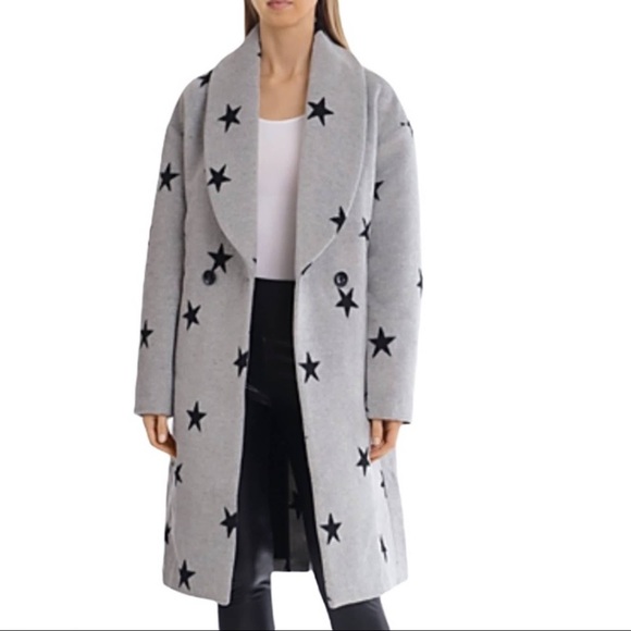 Avec Les Filles Gray Double Face Star Print Cocoon Coat - Picture 2 of 13